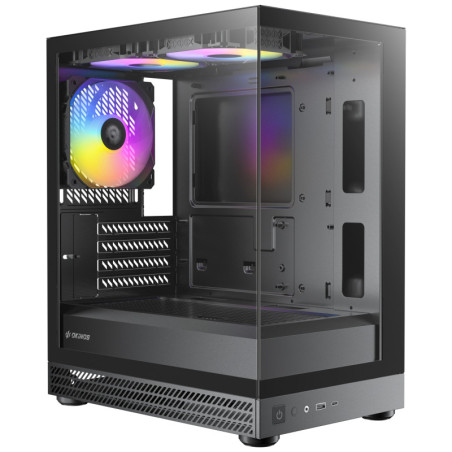OKINOS AQUA UNO BLACK, Mini Tower, Micro-ATX/ITX, tempered glass, 3×120mm ARGB fans, USB 3.0   Type-C, ≤309mm GPU, ≤165m