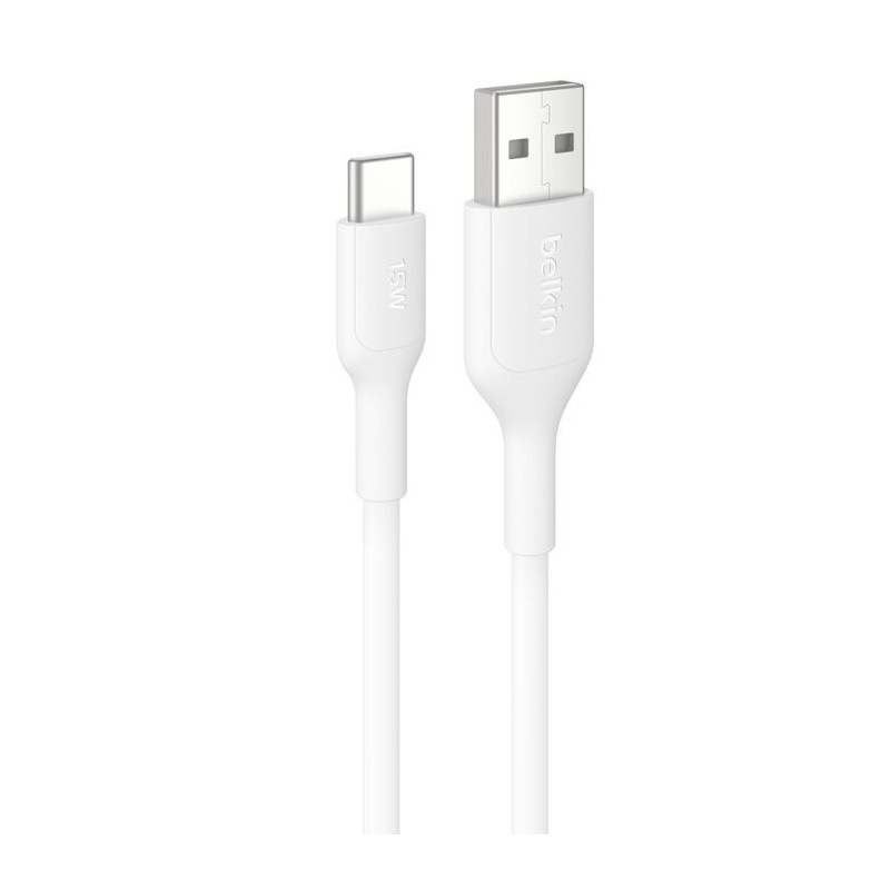 Belkin BoostCharge USB-C to USB-A Cable (2M) - White (CAB021fq2MWH), 3A/15W, 480Mbps, 300K  Bends, Best for Samsung & Apple,,