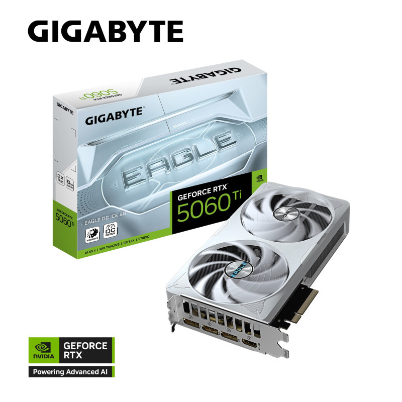 Gigabyte GeForce RTX™ 5060 Ti EAGLE OC ICE 8G, 2617 MHz, 28 Gbps, GDDR7, 128 bit, PCI-E 5.0, ATX, PSU 650W, DisplayPort 2.1