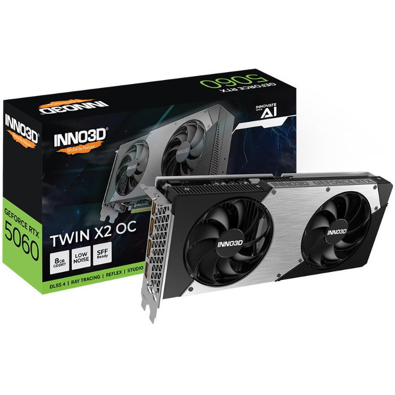 INNO3D nVidia GeForce RTX 5060 TWIN X2 OC 8GB GDDR7, 2527MHz Boost Clock, RAM 28Gbps, 3xDP, 1xHDMI 250x116x41mm