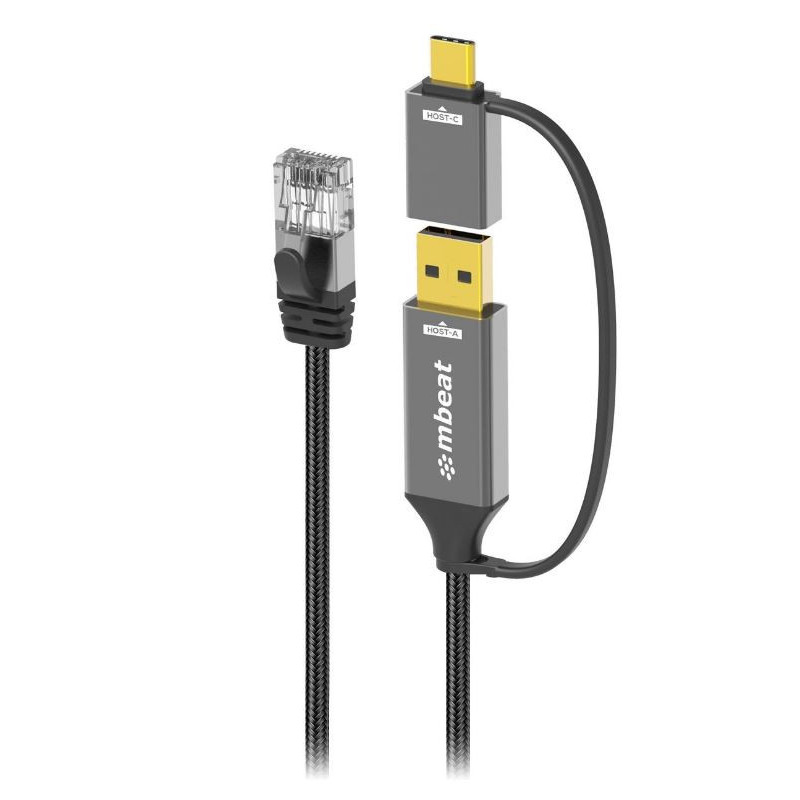 mbeat® Tough Link 2m USB & USB-C to RJ45 Ethernet Cable - Space Grey