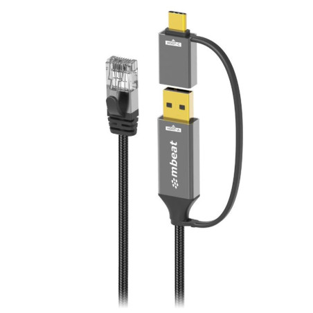 mbeat® Tough Link 2m USB & USB-C to RJ45 Ethernet Cable - Space Grey