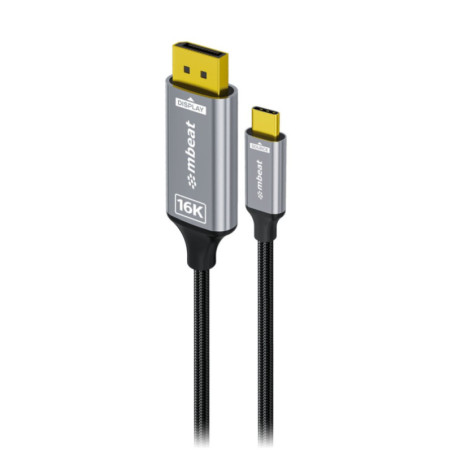mbeat® Tough Link 1.8m 16K USB-C to DP Cable - Space Grey 40Gbps USB-C (male) to DisplayPort 2.1 (male)