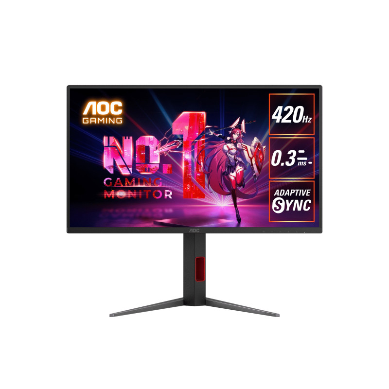 AOC 24.5' 420Hz Gaming Monitor: Fast IPS, FHD @420Hz, 0.3ms MPRT, 350 nits, sRGB 110%, DP/HDMI, height/swivel/pivot tilt, VES