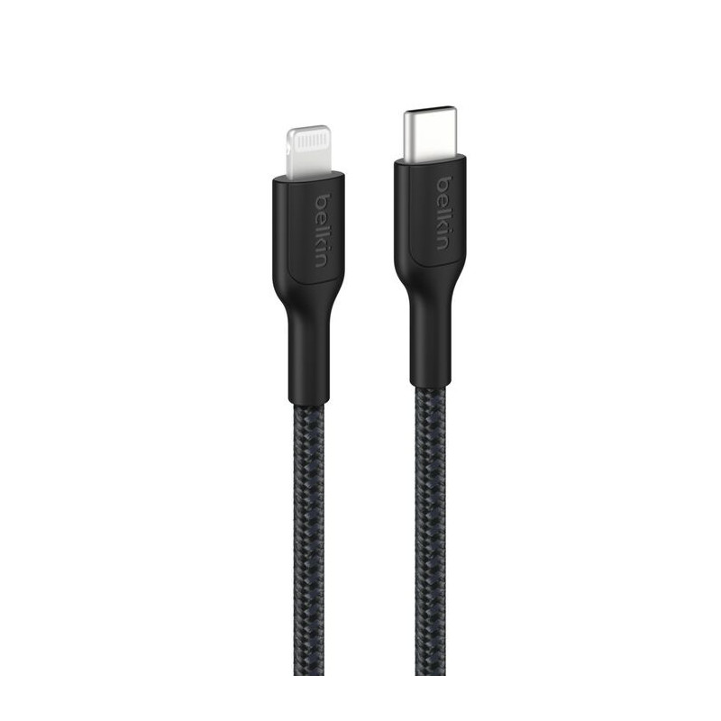 Belkin BoostCharge Pro Braided Lightning to USB-C Cable (1M) - Black (CAA022FQ1MBK),3A/15W, 480Mbps,350K  Bends,Apple, MFI-Ce