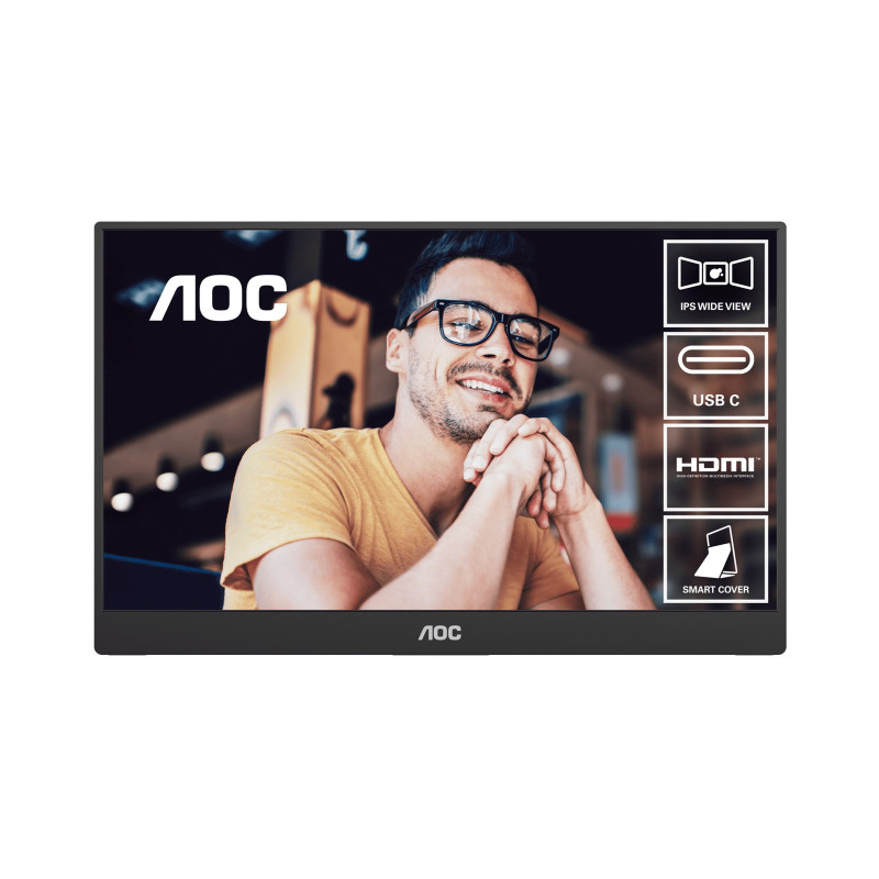 AOC 15.6inch FHD IPS 1920x1080 16:9, 800:1 Contrast 230 Nits 2x USB-C 1x Mini HDMI 2.0 1Wx2 Speakers Foldable Smart Cover VES