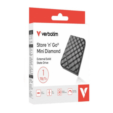 Verbatim 32024 Store’n’Go Mini Diamond SSD USB-C 512GB, USB 3.2 Gen 2, 1000MB/s Read/Write, USB Flash Drive, External SSD