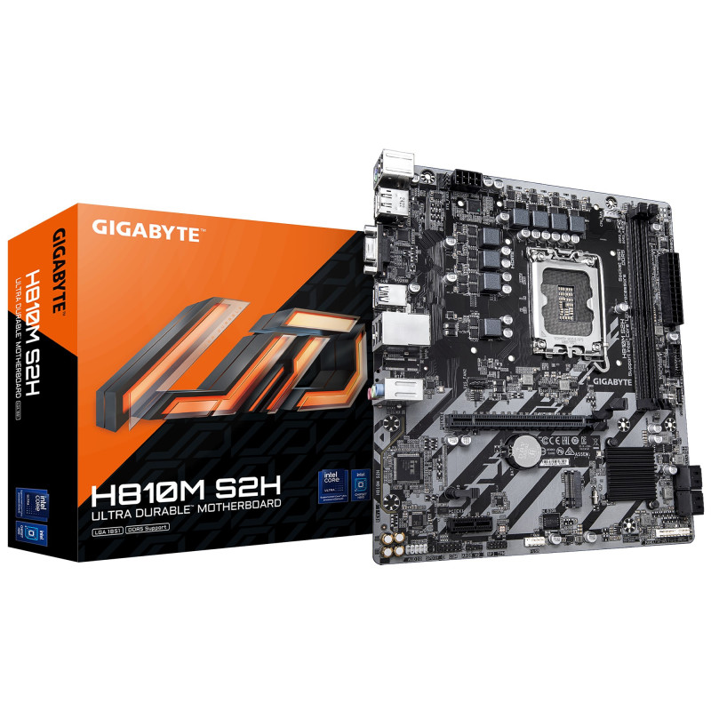 Gigabyte H810M S2H  Intel LGA 1851 ATX Motherboard, 2x DDR5 ~128GB, 1x PCI-E x16, 1x PCI-E x1, 1x M.2, 4x SATA, 3x USB 3.2, 3