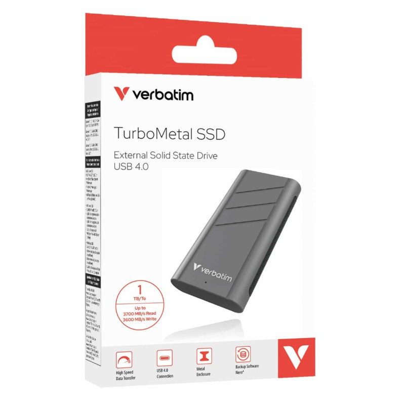 Verbatim TurboMetal SSD USB 4.0 1TB , High Speed Data transfer – up to 3700 MB/s read and 3600 MB/s write (LS)