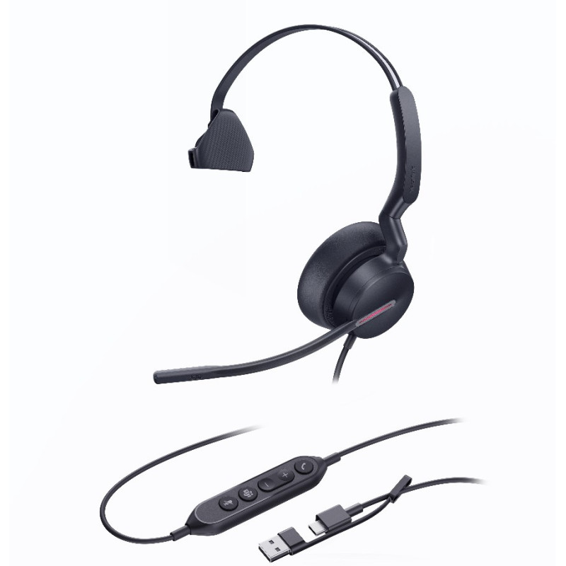 Yealink UH46 Mono Teams USB-C/A Microsoft Certified Teams USB Wired Headset 3-Noise-Canceling Microphones 35mm Speaker Busyli
