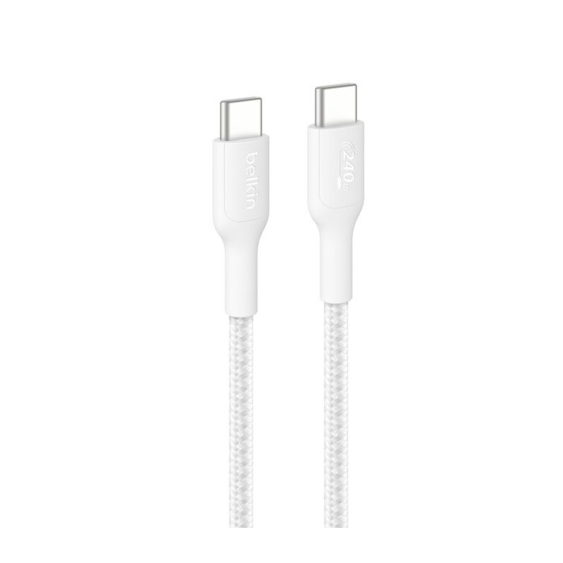 Belkin BoostCharge Pro Braided USB-C to USB-C Cable (1M) - White (CAB025fq1MWH), 5A/240W, 480Mbps, 350K  Bend, USB-IF Certifi