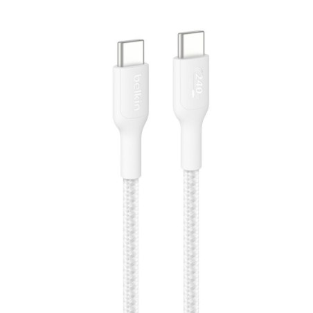 Belkin BoostCharge Pro Braided USB-C to USB-C Cable (1M) - White (CAB025fq1MWH), 5A/240W, 480Mbps, 350K  Bend, USB-IF Certifi