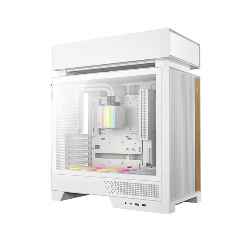 DeepCool CL6600 White Innovative Compartmentalised ATX Case, Pre-installed 360mm Liquid Cooler, Up To 388mm GPUs, BTF, 7 Expa