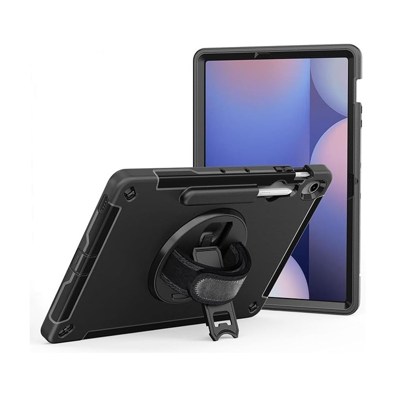 USP Rugged Samsung Galaxy Tab S10 FE  (13.1') Case Black -  Built-in-Kickstand, Hand & Shoulder Straps, DropProof,5 Years War