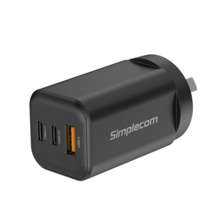 Simplecom CU365 3-Port PD 65W GaN Wall Charger Dual USB-C   USB-A for Phone Laptop