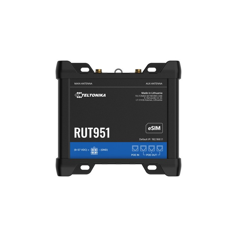Teltonika RUT951 Industrial PoE  Cellular Router, 4G LTE (Cat 4), Dual SIM,WI-FI, Automatic WAN Failover, PSU included