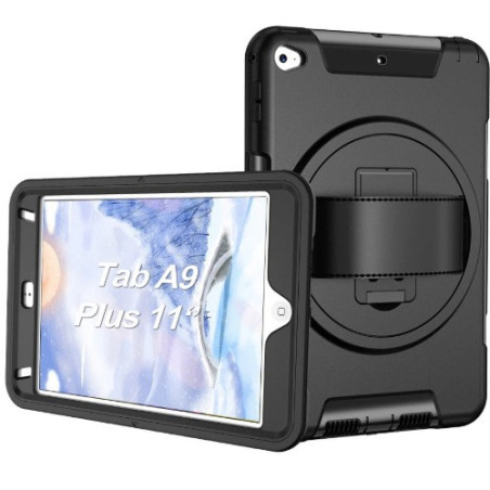 USP Rugged Samsung Galaxy Tab A11  / Tab A9  (11') Case Black - Built-in-Kickstand, Hand & Shoulder Strap, DropProof,5 Years 