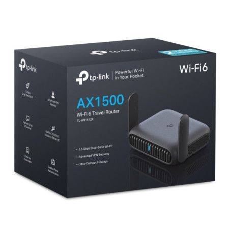 TP-Link TL-WR1512X AX1500 Wi-Fi 6 Travel Router with AX1500 dual-band, multi-mode (AP/RE/Hotspot), USB tethering, Gigabit por