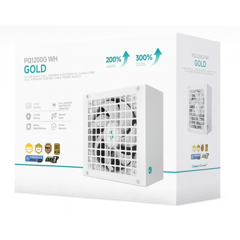 DeepCool PQ1200G WH 1200W Gamer Storm 80  Gold/Cybenetics Fully Modular ATX Power Supply 120mm Fan, Japanese Capacitors, DC t