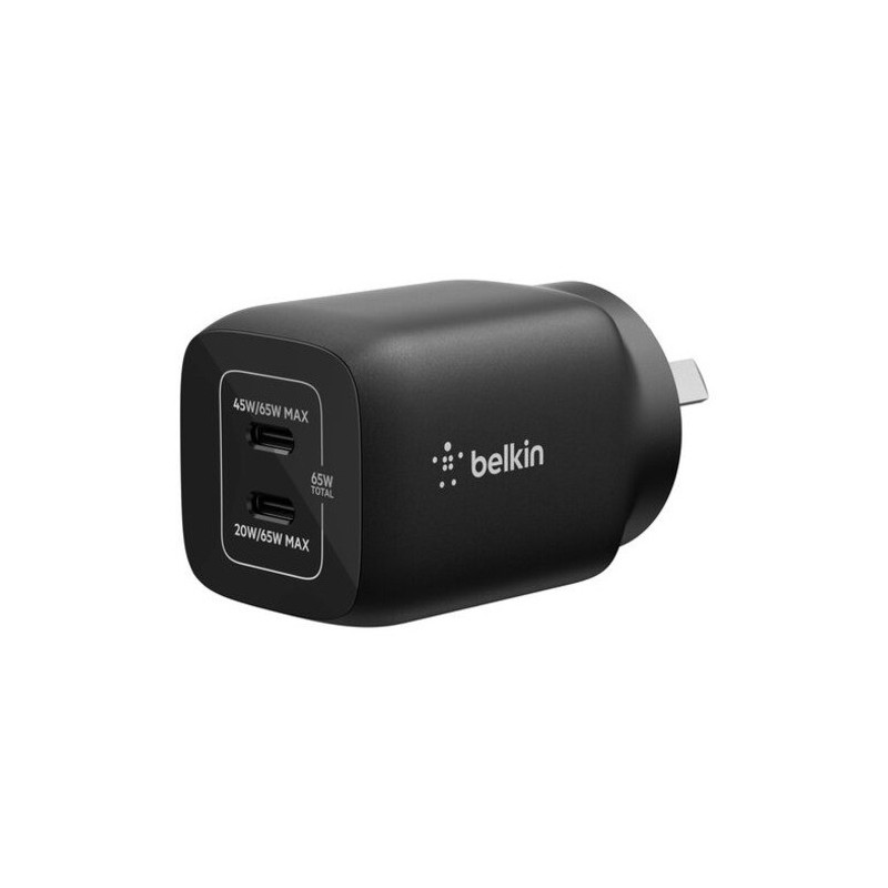 Belkin Gaming Dual USB-C 65W (45W   20W) Wall Charger  For Nintendo Switch 2 - Black (ENA007auBK), Compact, Travel-Friendly, 
