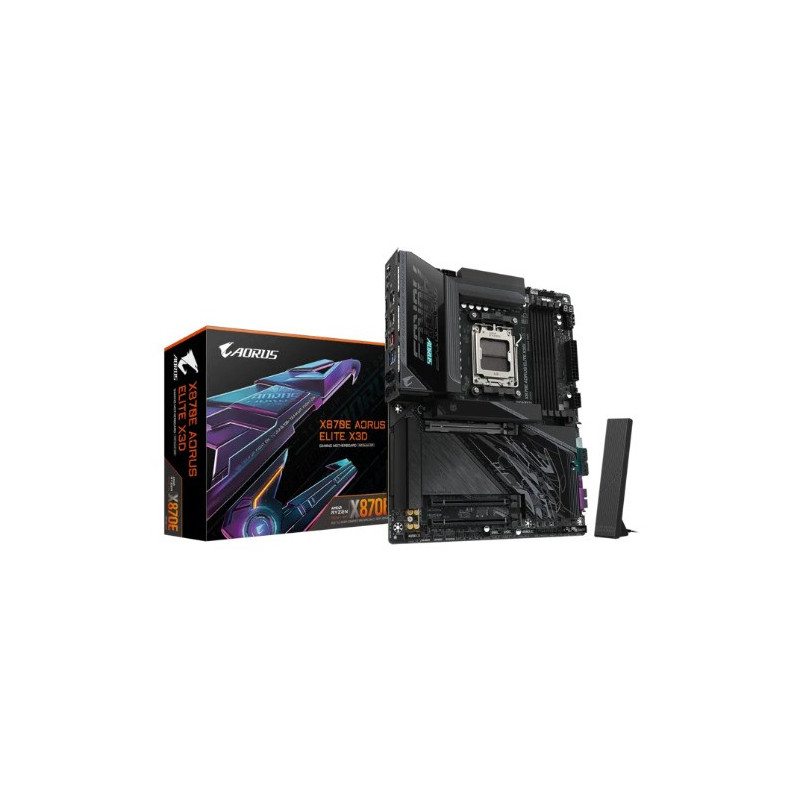 Gigabyte X870E AORUS ELITE X3D AM5 ATX, Ryzen 9000/8000/7000, 4×DDR5 256GB, PCIe 5.0 M.2, USB4, Wi-Fi 7, BT 5.4, 5GbE LAN, A