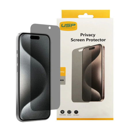 USP Apple iPhone 16 / iPhone 15 Pro / iPhone 15 (6.1') Privacy Screen Protector - Privacy Protection, Scratch Resistant, Bubb