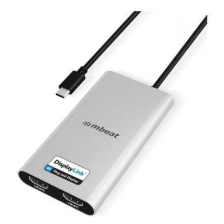 mbeat® USB-C Dual 4K HDMI DisplayLink® Adapter with PD Pass-through  Dual 4K@60Hz 2 × HDMI 2.0  1 × USB-C 3.1 1 × USB-C 