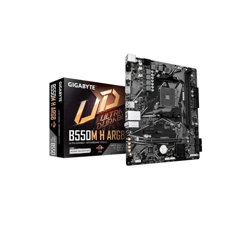 Gigabyte B550M H ARGB Micro-ATX AMD B550 motherboard with AM4 support, PCIe 4.0, DDR4 up to 5100MHz OC, HDMI 2.1, DP 1.4, M.2