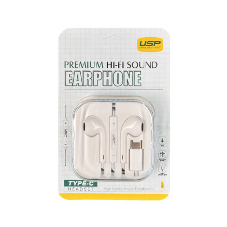 USP Earphones Type-C with Controller Compatible With All Samsung and iPhone 17/16/15 Series (Support Phone Calls), 5 Years Wa