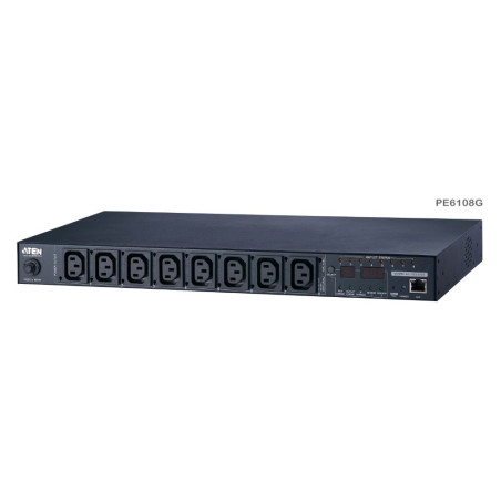 Aten 15A/10A 8-Outlet 1U Metered & Switched eco PDU, emote power outlet control (On, Off, Power Cycle) by individual outlets,
