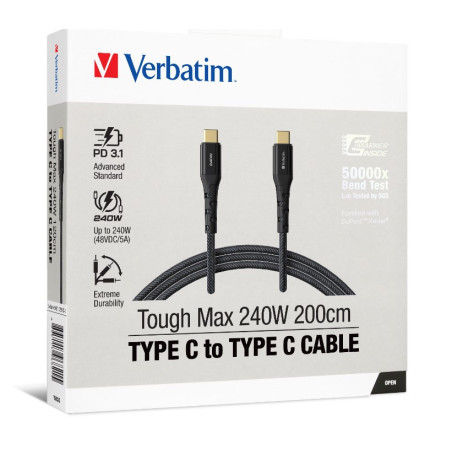 Verbatim Cable 240W USB-C to USB-C 200CM PD 3.1 and QC 3.0 and 4.0 Premium Cable