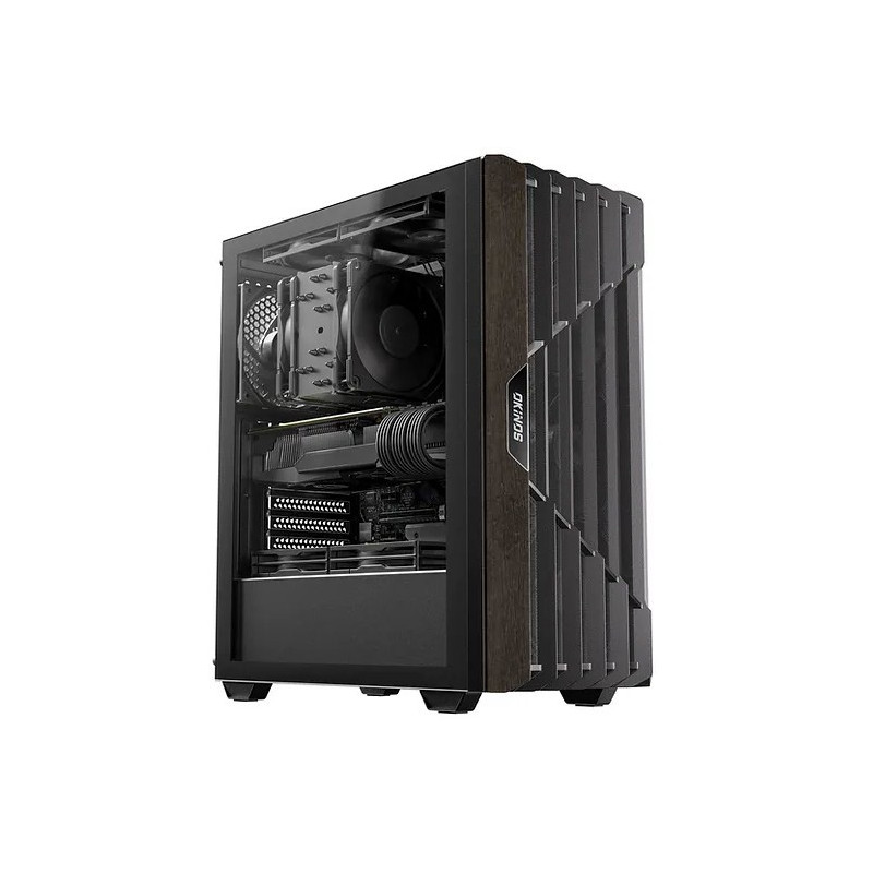 OKINOS Cypress 5 Oak Wood ATX, Type-C ,4 x 120mm 3Pin Non-PWM CaseFans Preinstalled ,Tempered Glass Side Panel,BlackMid-Tower