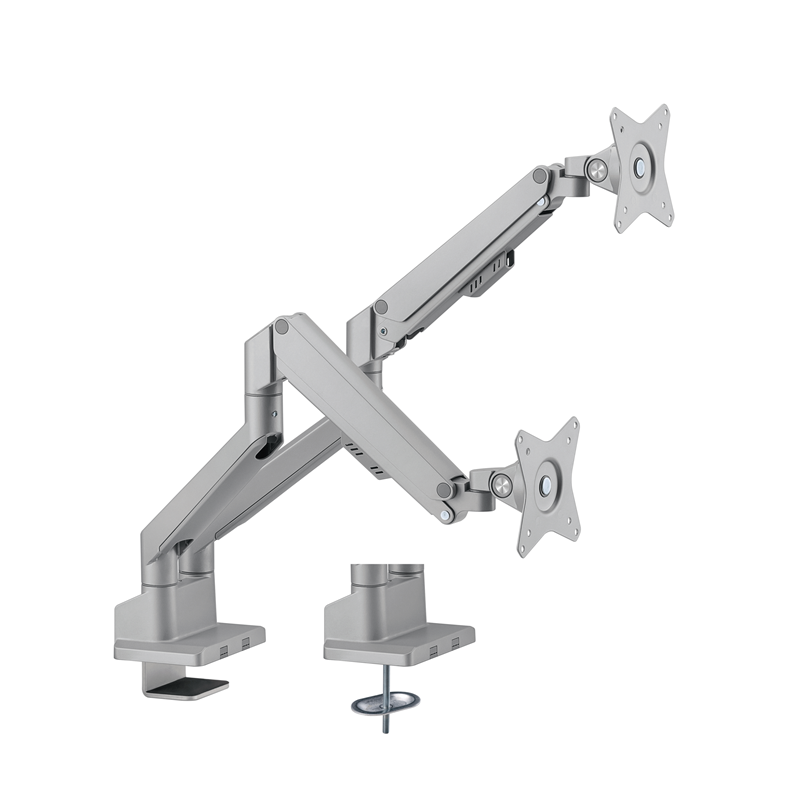 Brateck Dual Monitor Thin Gas Spring Monitor Arm Fit Most 17'-32' Monitors, Up to 9kg per screen VESA 75x75/100x100 Matte Sil