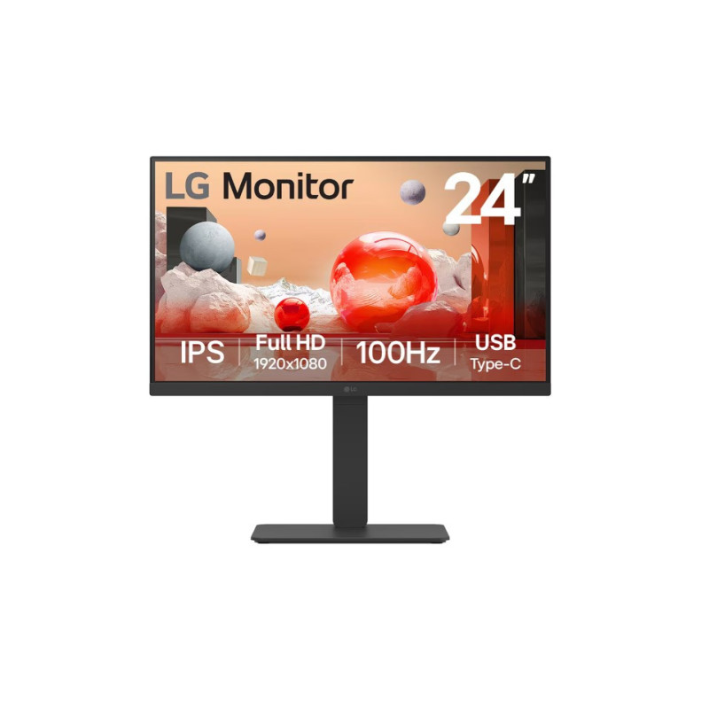 LG 24' Full HD IPS 100Hz Monitor, 1920x1080, Built-in Power&Speaker, USB-C 65W PD,  sRGB 99%, 5ms, 16:9, versatile stand Tilt