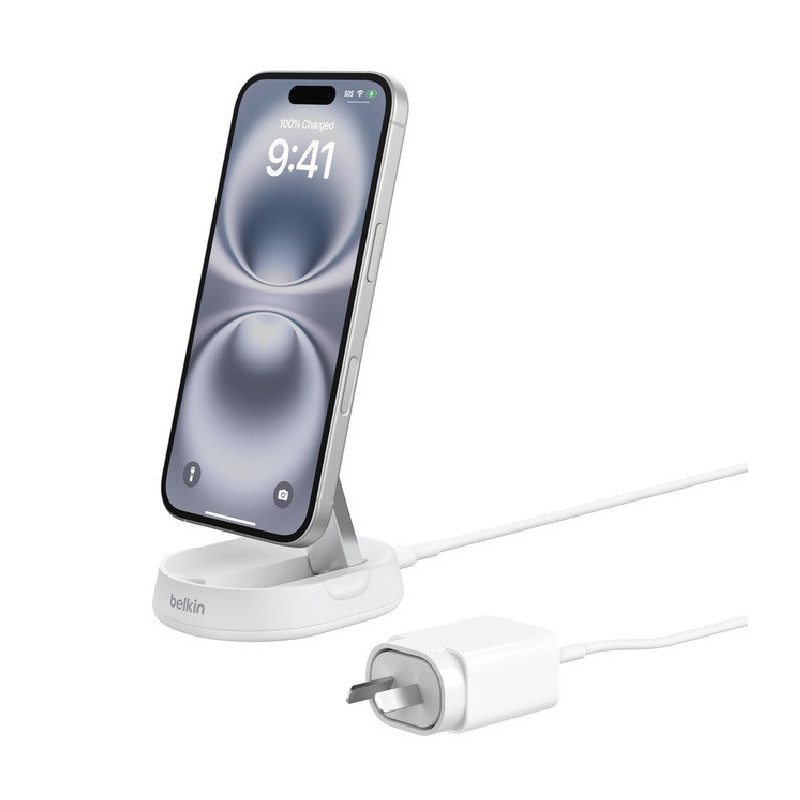 Belkin BoostCharge Pro Convertible Magnetic Wireless Charging Stand with Qi2(15W) 20W Wall Charger USB-C Cable(1M) -White(WIA