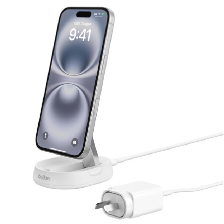 Belkin BoostCharge Pro Convertible Magnetic Wireless Charging Stand with Qi2(15W) 20W Wall Charger USB-C Cable(1M) -White(WIA