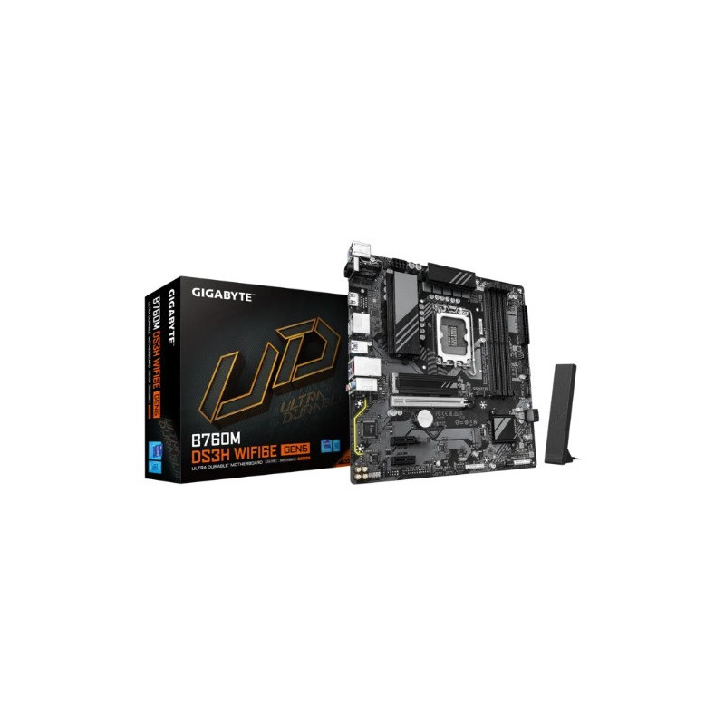 Gigabyte B760M DS3H WIFI6E GEN5 Intel LGA 1700 mATX Motherboard, 4x DDR5 ~256GB, 1x PCI-E x16, 2x M.2, 4x SATA,  5x USB 3.2, 