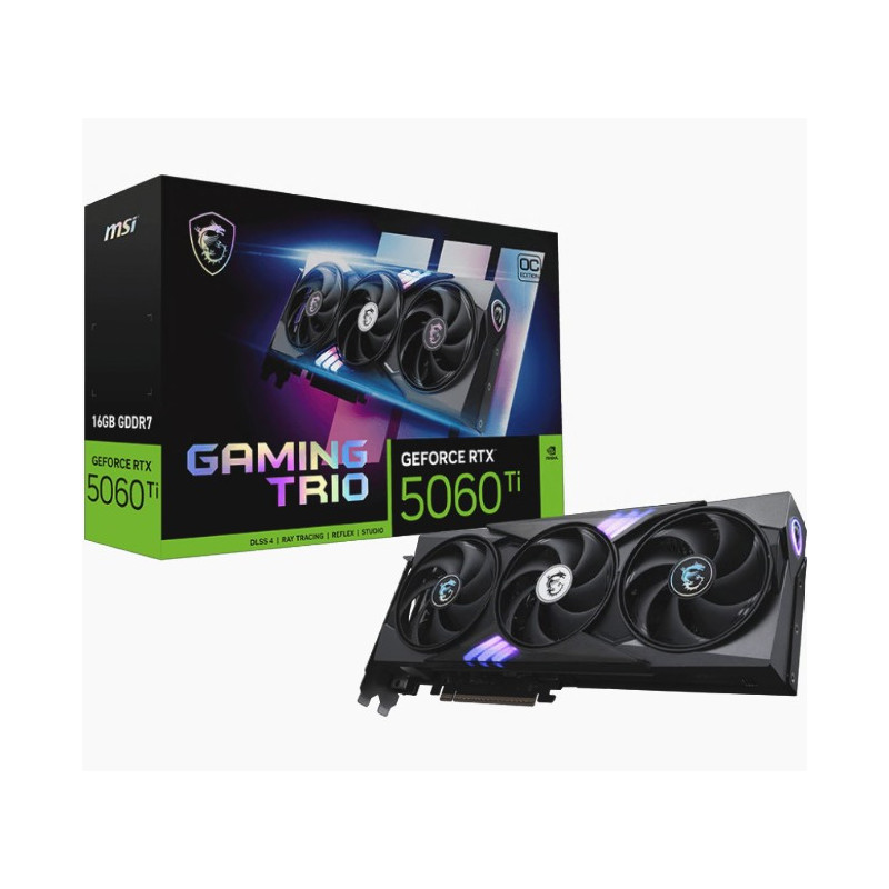 MSI nVidia GeForce RTX™ 5060 Ti 16G GAMING TRIO OC, PCI Express® Gen 5x16, Boost: 2647 MHz, CUDA 4608 Units, 16GB GDDR7, H