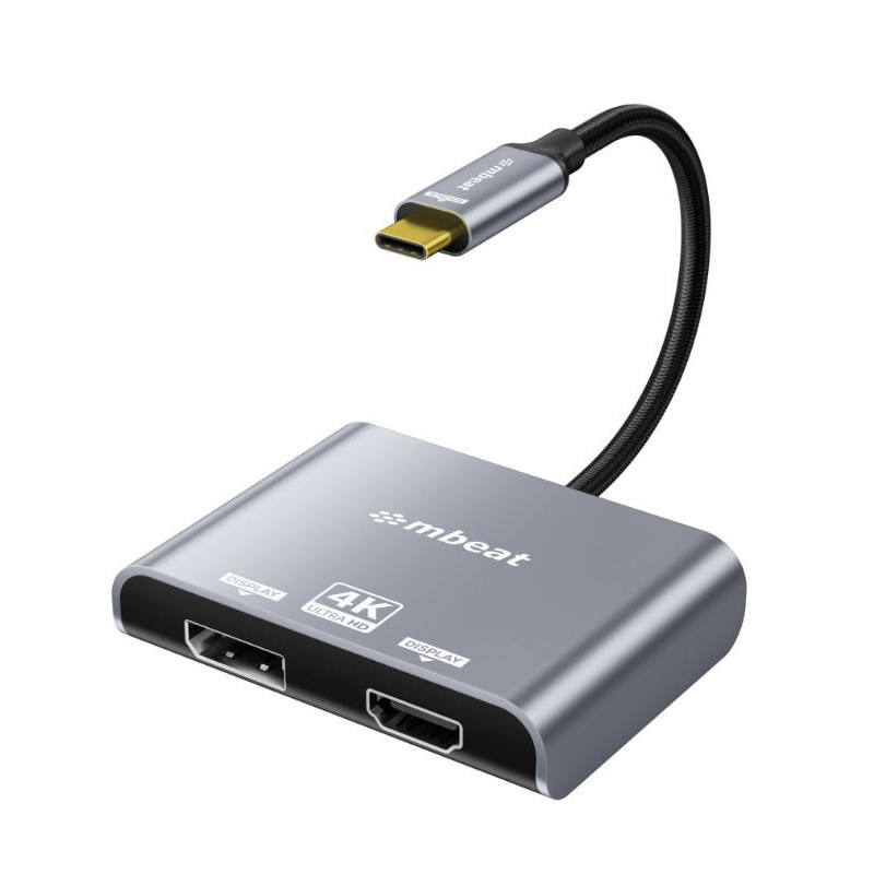 (LS) mbeat® Tough Link USB-C to DP&HDMI Dual 4K/60Hz MST Adapter 4K (3840x2160) @ 60Hz, 4K (3840x2160) @ 30Hz, 2K (2560x1440