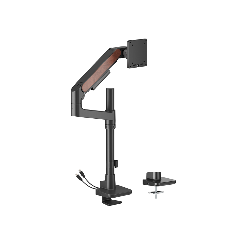 Brateck LDT81N-C012UCP Fusion Heavy-Duty Pole-Mounted Gas Spring Monitor Arm with USB-A/USB-C Ports For most 17'~49' Monitors