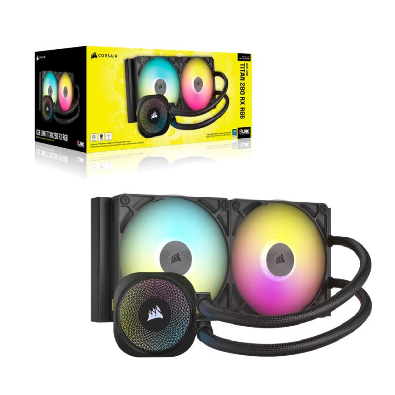 Corsair iCUE LINK TITAN 280 RX RGB AIO Liquid CPU Cooler - Black, 94.7 CFM, 1700 RPM, Aluminum Radiator, Copper Cold Plate, I