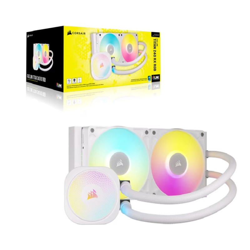 Corsair iCUE LINK TITAN 240 RX RGB AIO Liquid CPU Cooler - White, 73.5 CFM, 2100 RPM, Aluminum Radiator, Copper Cold Plate, I