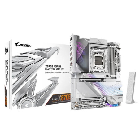 Gigabyte X870E A MASTER X3D ICE: AM5, DDR5 256GB, ALC1220, 10GbE 5GbE LAN, Wi-Fi 7, BT 5.4, Q-Flash, GCC, ATX, Win11, Ryzen 7