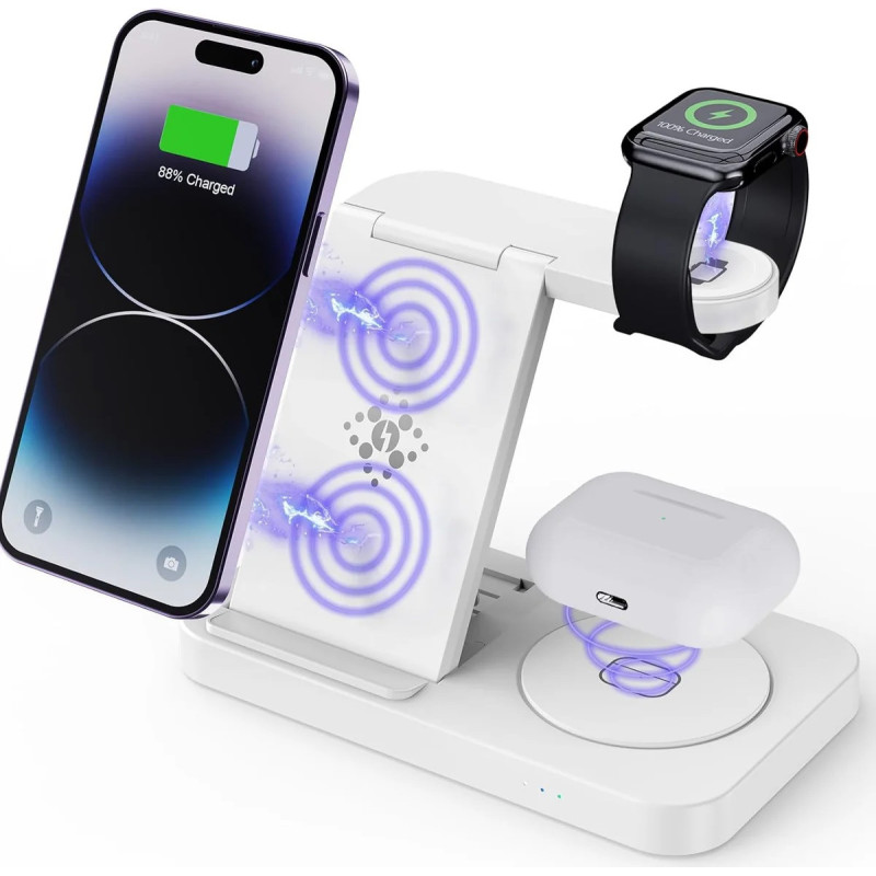 USP Samsung 3-in-1 Wireless Charging Stand, 15W, Portable & Space-Saving, Charger Station for Multiple Samsung Devices, 5 Yea