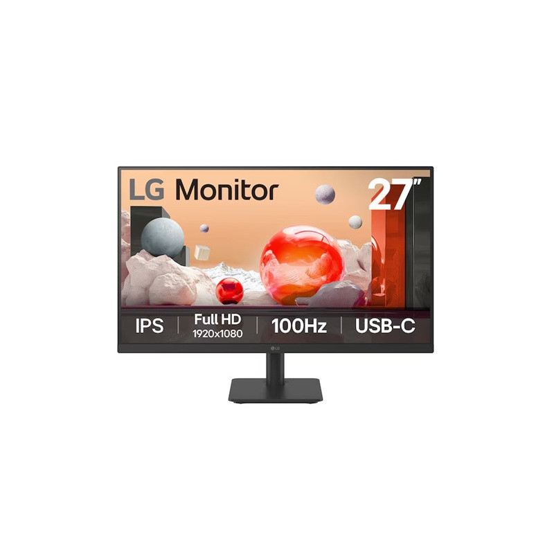 LG 27' IPS Full HD 100Hz Monitor, 1920x1080, 3-side Virtually Borderless Design, USB-C 65W PD, NTSC 72%, Reader Mode, Flicker