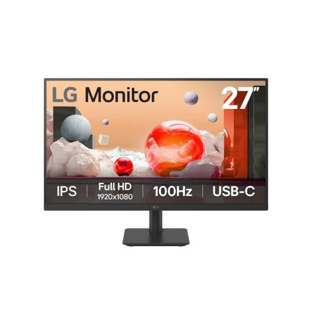 LG 27' IPS Full HD 100Hz Monitor, 1920x1080, 3-side Virtually Borderless Design, USB-C 65W PD, NTSC 72%, Reader Mode, Flicker