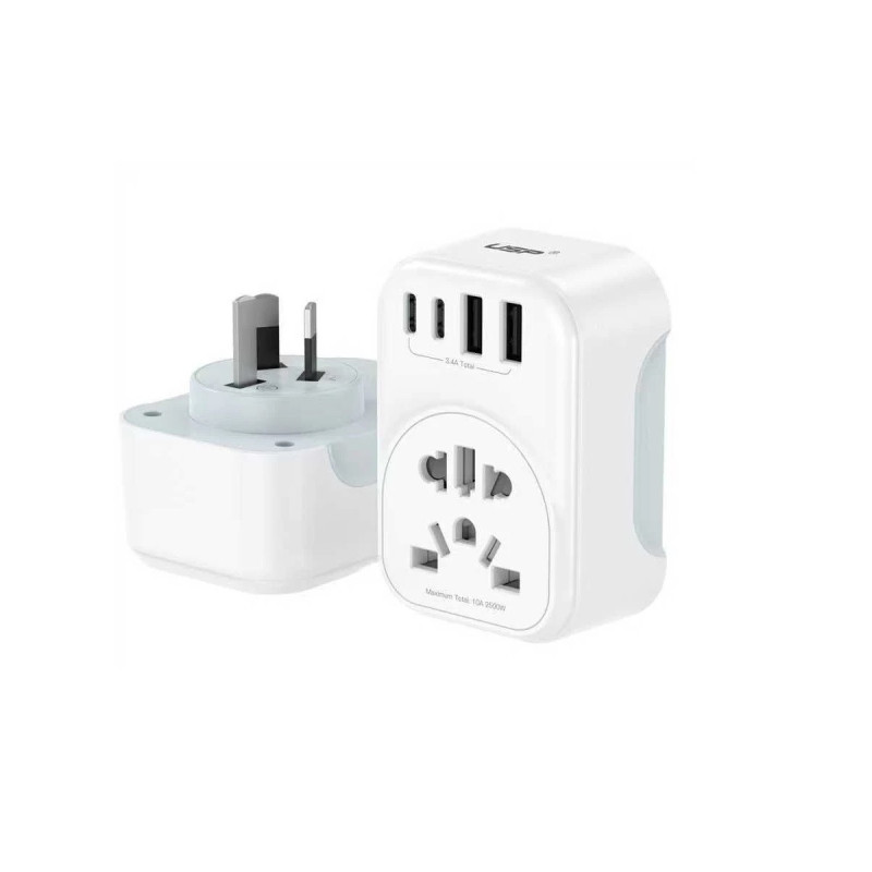USP Australian Inbound Travel Adapter 2 USB-A   2 USB-C   AC Socket, Portable device, 4 Universal Sockets, SAA Certification,