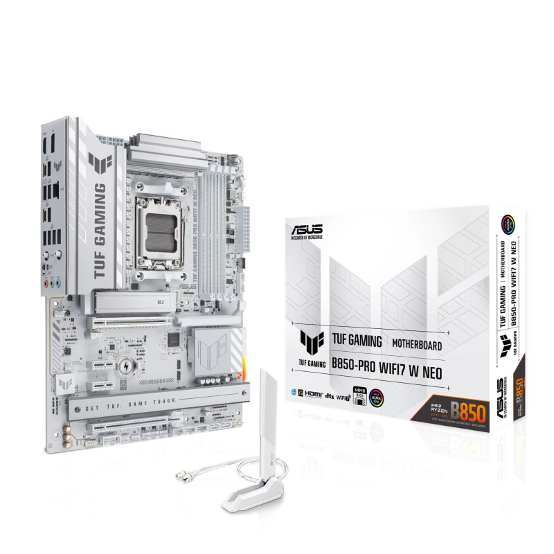 ASUS AMD TUF GAMING B850-PRO WIFI7 W NEO, AM5, 4DIMM, 256GB DDR5, 8400 MT/s, PCIe5.0 x16, x3 M.2, WiFi7, 2.5GbE, USB 20Gbps, 