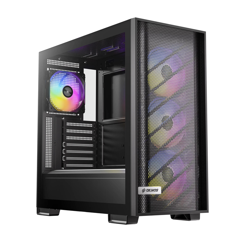 OKINOS 612 ARGB Mid Tower ATX case, tempered glass, USB-C 5Gbps, 4x120mm ARGB fans, 405mm GPU, 175mm CPU, 360mm radiator supp