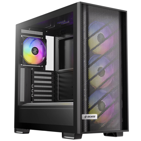 OKINOS 612 ARGB Mid Tower ATX case, tempered glass, USB-C 5Gbps, 4x120mm ARGB fans, 405mm GPU, 175mm CPU, 360mm radiator supp